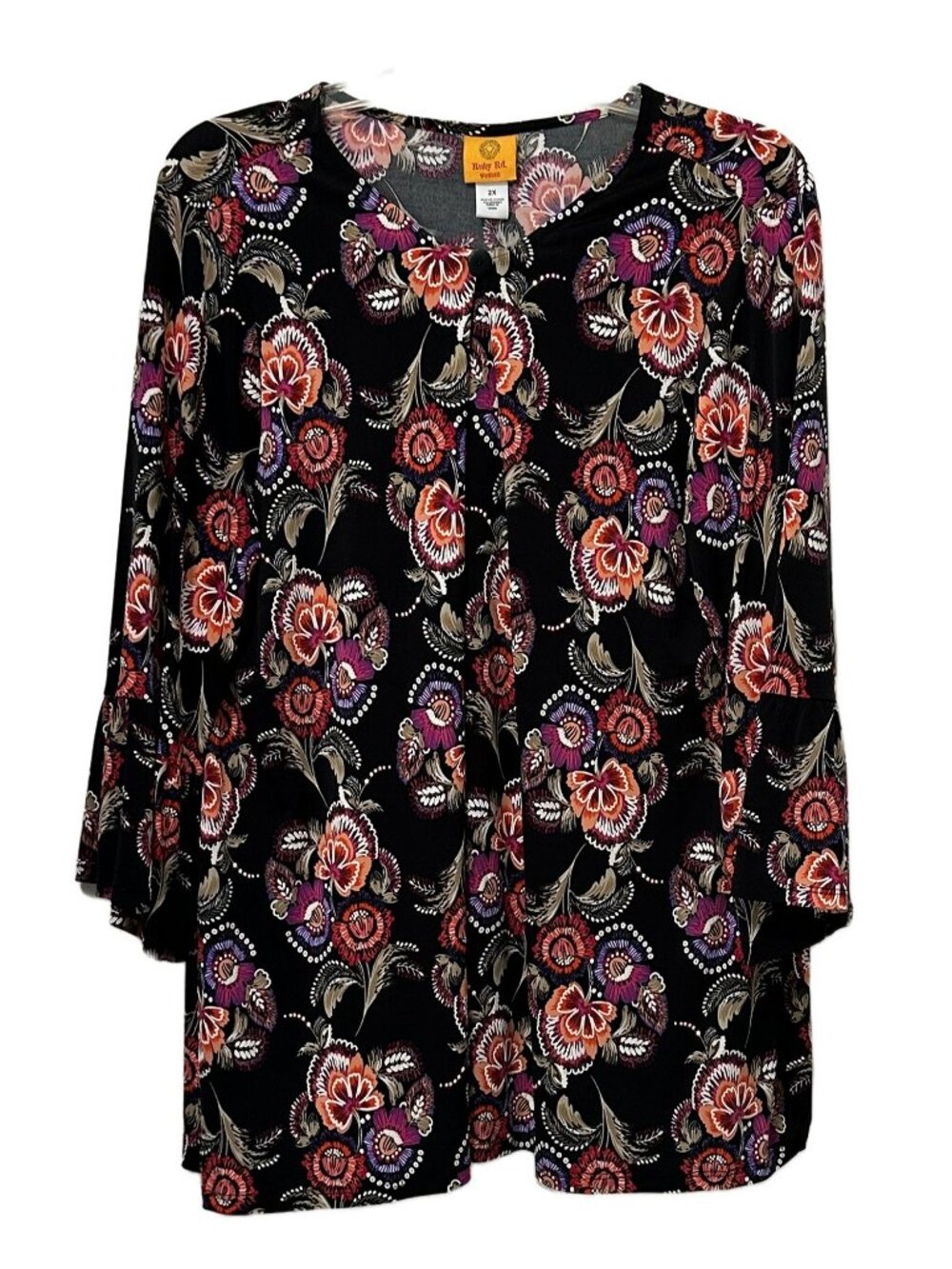 Ruby Rd. Floral Top 3/4 Sleeves Pleat In Front With A Button Blouse Size 2X